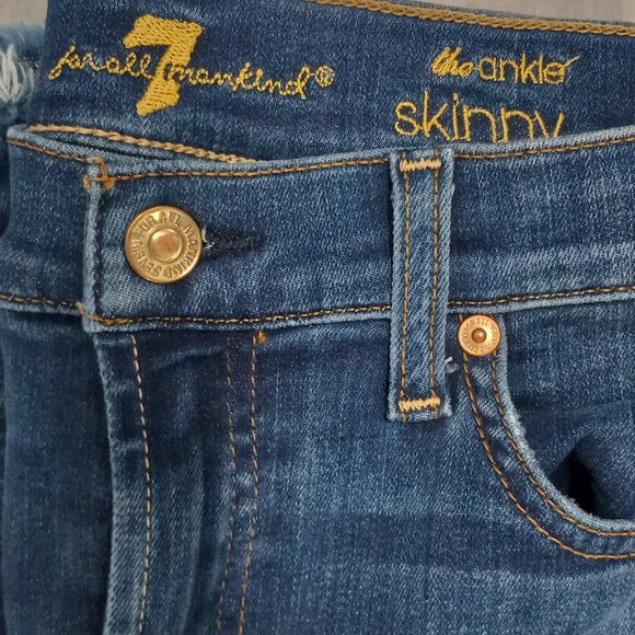 7 For All Mankind Asymmetrical Ankle Skinny Jeans Womens 26 Medium Blue - Picture 7 of 7